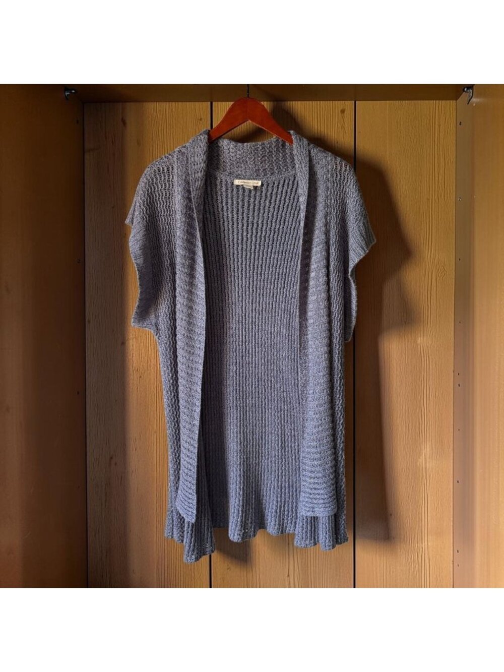 Coldwater Creek Open Cardigan L 14 16 Blue Linen Blend Short Sleeve Knit